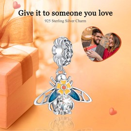 Rimgoris 925 Sterling Silver Charm for women bracelets necklace Bee Flower Dangle Charms Women Bracelet Charm Gift