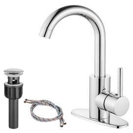 Heyalan RV Bathroom Sink Faucet,Bar Faucets Single Hole,RV Kitchen Restroom Campers Tap with Deck Plate & Drain Stainless Steel 360 Degree Rotation Spout,Polished Chrome,Circular Handle