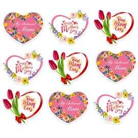 JUESMOS 48pcs Happy Mother's Day Gift Label Stickers 1.5" Love Heart Mother's Day Stickers Flowers Gift Tag Stickers for Envelope Seals Gifts Wrapping Boxes Cards Party Favor Flowers Decorations