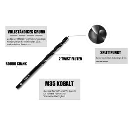 DelitonGude 3.0 mm HSS M35 Cobalt Twist Drill Bit High Speed Steel Set 10 Suitable for Steels, Cast Iron and Other Metals (3.0 mm)
