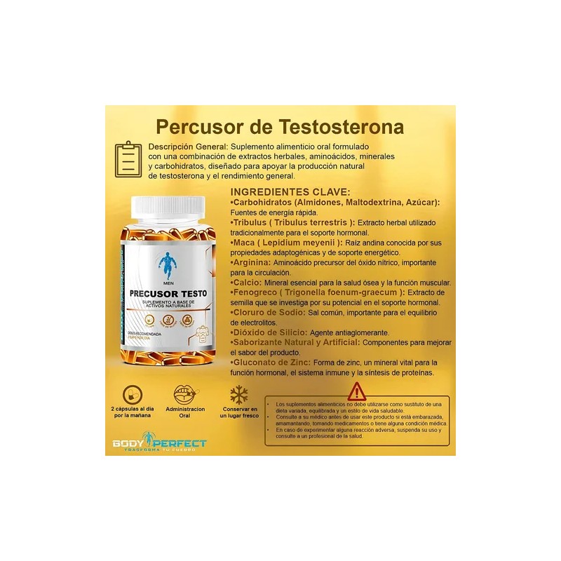 Precursor De Testosterona 90 Cáps Body Perfect Más Energía