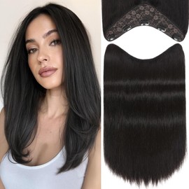 FAVE 16 Inches Clip in Extensions Real Human Hair V Shaped Seamless Clip in Hair Extensions Human Hair for Women,One Piece Hair Extension with 5 Clips 110g