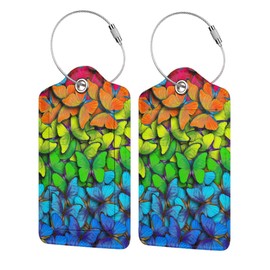 2 Pack Colourful Butterflies Luggage Tags for Suitcases, Cool Leather Luggage Tag for Travel, Bag Tag Privacy Name ID Card Bag Labels for Friends Adults Kids Tourists