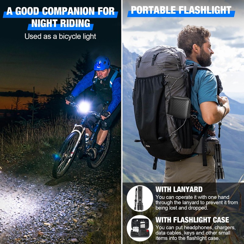 LED Flashlights High Lumens Rechargeable, Super Bright Powerful Flashlight, Type-C,