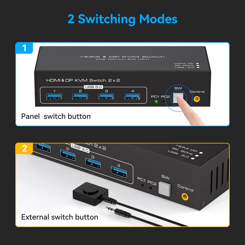 ATLAHET 8K HDMI+Displayport Dual Monitor KVM Switch 2 Monitors 2