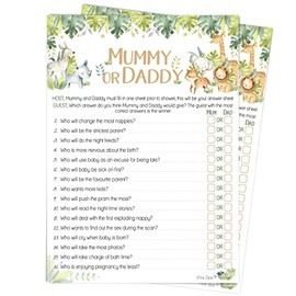 Pink Bee Parties Mummy or Daddy, Safari Theme Baby Shower Game - 20 Players