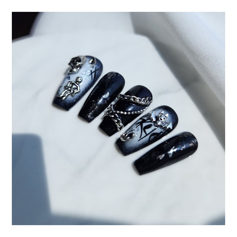Skeleton Metal Handmade Nail Tips - Long Oval / 스켈레톤