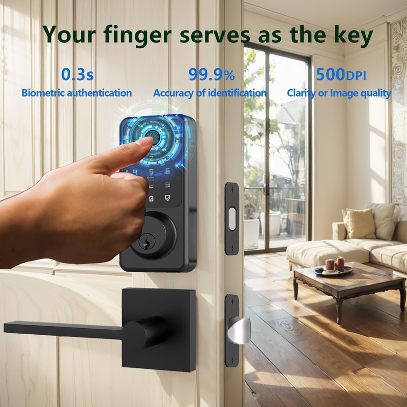 Secusly Smart Door Lock Set, Fingerprint Door Lock with Lever