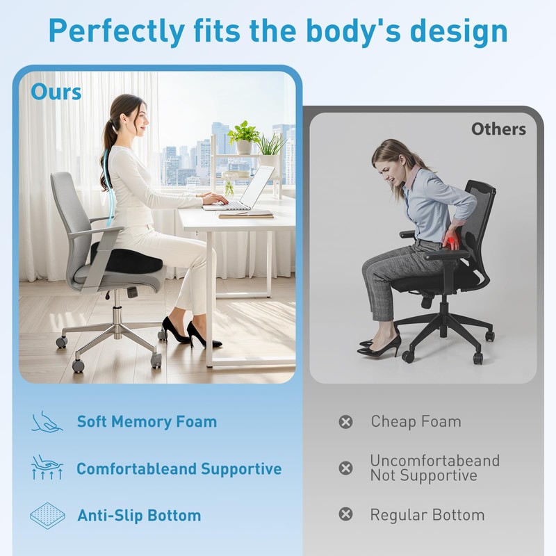 BlissTrends Memory Foam Seat Cushion for Office Chair & Car