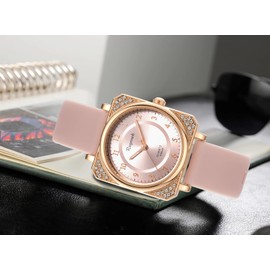 RUYEOOK Square Ladies Watch,Crystal Rhinestone,Waterproof Silicone Band Analog Quartz Wrist Watches for Nurse Female Women's (R8628 Pink)