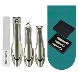 BesPick 4 PCS Bionics Design Anti Splash Resistant Nail Clippers Set with Sharp Curved Blades Manicure Pedicure Tools Nail Cutter (Large Flat, Small Flat, Small Bevel and Glass File) (Champagne)