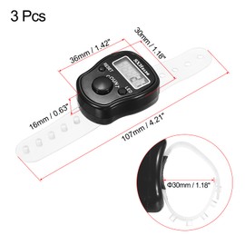 sourcing map Finger Tally Counter 0-99999 5 Digital LED Display for Sports Counting, Black, Pack of 3