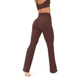 PAVOI ACTIVE High Waisted Flare Leggings for Women - Buttery Soft Short Length Bell Bottom Workout Flared Wide Leg Yoga Pants - FlexFlow, Small, Cocoa