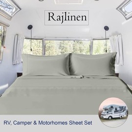 RV Short Queen Sheet Set - 400 Thread Count Egyptian Cotton Sheets for RV Camper Short Queen Size 4 PCs Sheet Sets - 15 Deep Pocket - Easy Fit - Short-Queen (60 X 75) Sheets, Light Grey Solid