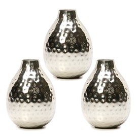 Hosley Set of 3 Metal Bud Vases - Your Choice of Colors. 4.5 Inch High. Ideal Accent Piece for Coffee and Side Tables as Well as Dried Floral Arrangements (1-Silver Finish)