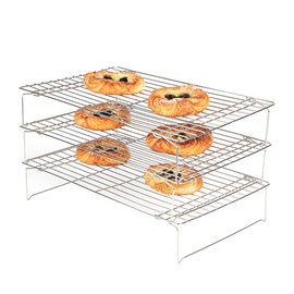 Restaurantware Met Lux 15.7 x 9.8 x 8.3 Inch Wire Baking Rack Set 1 Dishwashable Oven Wire Rack Set - 3-Tier Design Oven-Ready Up To 575F Stainless Steel Cooling Rack Set With Collapsible Feet