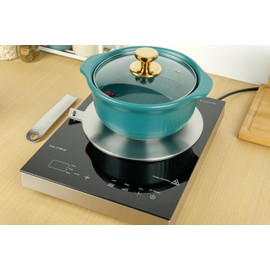 RUNZI 9.45inch Heat Diffuser Stainless Steel Induction Diffuser Plate for Electric Gas Stove Glass Induction Cooktop Heat Diffuser WITH removable handle 24CM