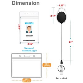 LimCryspp 2 Pack Horizontal Retractable Badge Holder with Clip, ID Badge Holder with Carabiner Reel Clip with 24" Pull Cord Suitable for Various Scenarios in Any Industry