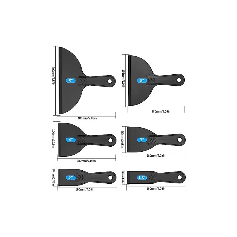6-Pack Plastic Putty Knife Set, Non-Scratch Scraper & Spackle Spreader