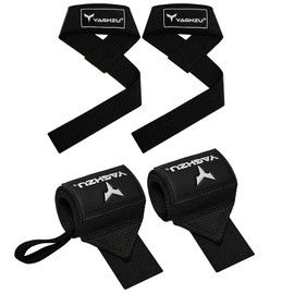 YAGHZU Weight Lifting Straps and Wrist Wraps Bundle – Heavy Duty Weight Lifting Straps & Wrist Wraps for Gym, Powerlifting, and Weightlifting Support, Ideal for Men and Women with Wrist Support for Deadlifts, Bench Press, and Pull Ups (Black)