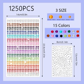 HJZHII 1250PCS 14 Colors Face Gems, Flat Rhinestone Stickers Face Jewels Deco Crystals Diamonds Stick On for Women Girls Body Makeup Crafting Festival Party
