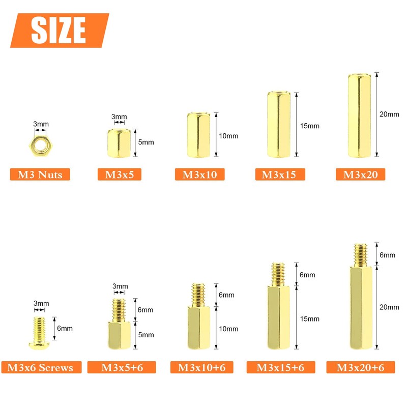HELIFOUNER 222 Pieces M3 Male Female Hex Brass Spacers Standoffs