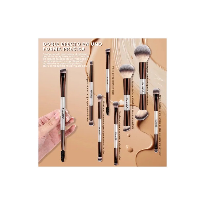 Set 8pzs Brochas De Maquillaje Profesional Suave De Doble Punta