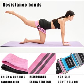 Landotter Adjustable Fabric Resistance Bands for Legs & Butt - Non-Slip Exercise Bands with Quick Buckle, 4 Resistance Levels for Yoga, Pilates, Home Workouts (Black & Gray, 50-70&40-55 pounds)