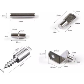 cSeao 125Pcs Shelf Pins Kit, 5 Styles Nickel Plated Shelf Support Pegs, Bookshelf Pegs