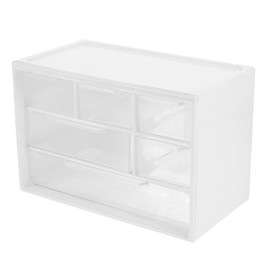 LIPCHEEGO Small Drawer Organizer for Desk, Mini Desktop Drawer Organizer with 6 Clear Drawers, Plastic Desktop Craft Storage Box for Desk Office School Home (White)