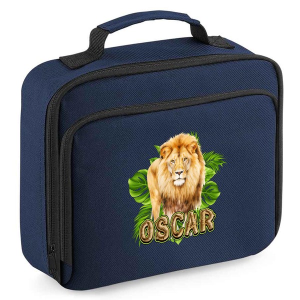 Kids Custom Safari Lion Lunch Bag with Personalised Name for