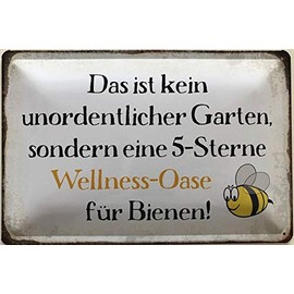 Deko7 Tin Sign 30 x 20 cm Garden Saying 5 Stars Wellness Oasis for Bees