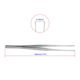 Aoje-Link Anti-Iodine Fore Kitchen Tool Tongs, 304 Stainless Steel, Long Handle Food Tongs with Precision Horizontal Serrated Tip, Use for Repair, Barbecue, Auxiliary Tools, Silver, 1 Piece
