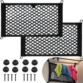 2 Pack Large Cargo Net for Trunk, Storage Mesh Net for Trunk RV Boats Home Storage Stretchable Mesh Pocket Net with 8 Mounting Screws and Hooks (18 x 9.8 Inches)