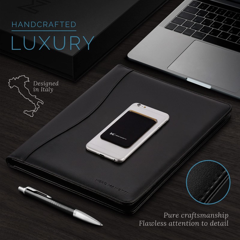 NERO MANETTI- Leather Portfolio Folder - Business PU Leather Portfolio