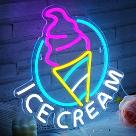Ice Cream Neon Sign for Wall Decor Dimmable Ice Cream Led Neon Sign for Ice cream Shop Birthday Christmas Party Bedroom Bar Drink Shop Wall Decoration USB Powered