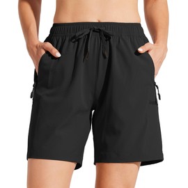 Willit Women's Shorts Hiking Cargo Shorts Quick Dry Golf Active Athletic Shorts Lightweight Summer Shorts with Pockets 7" Black 3XL