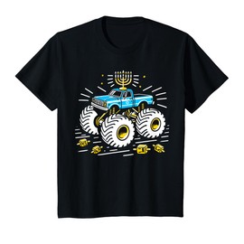 Kids Monster Truck Menorah Dreidel Toddler Boys Hanukkah PJs T-Shirt