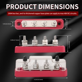 Bus Bar 12V - 48V Power Distribution Block Max 150A AC/200A DC Terminal Block with Cover 4 x M5 Posts for Cars RVs Ships Yachts -Negative+Positive (Pair - Red & Black)