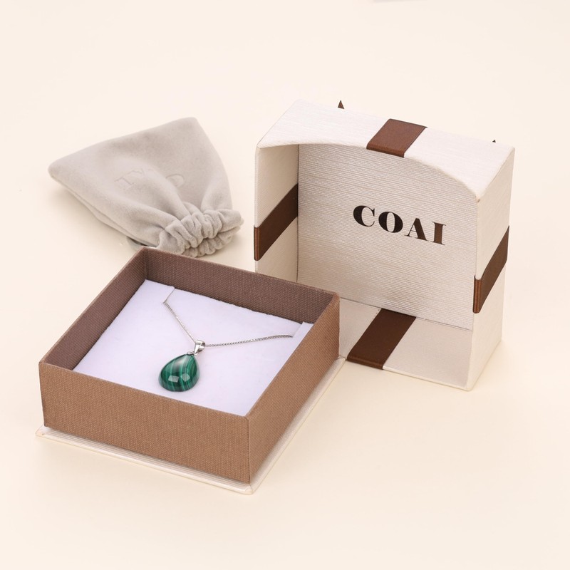 Coai Women's 925 Necklace with Angel’s Teardrops Pendant, Silver, Malachite