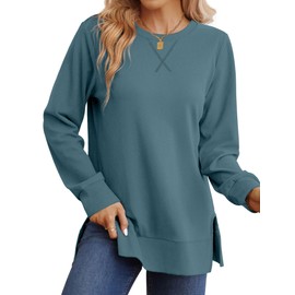Saloogoe Long Shirts for Women Dressy Casual Tops Crew Neck Sweatshirt 2XL