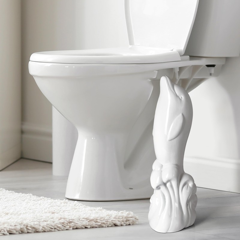 Dolphin Ceramic Toilet Brush Holder with Plastic Brush Set-White by