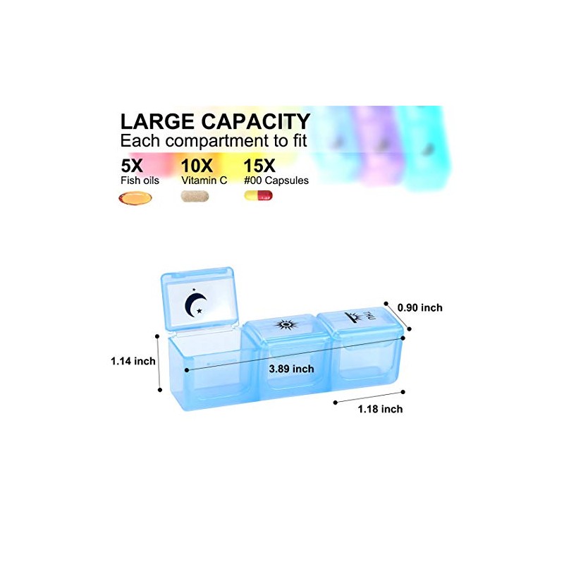 Weekly Pill Organizer,3-Times-A-Day 7 Day Pill Box Large Compartments Moisture-Proof