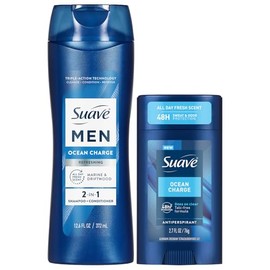 Suave Champú y acondicionador 2 en 1 para hombre, Ocean Charge + desodorante antitranspirante para hombres, Ocean Charge, protección contra el sudor y
