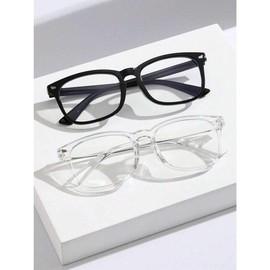 2pcs Men Modern Simple Style Clear Glasses For Daily Life Office Reading Street Snap Outdoor Travel Accessories Glasses Accessories - Colour: Clear, Frame Color: Black Transparent