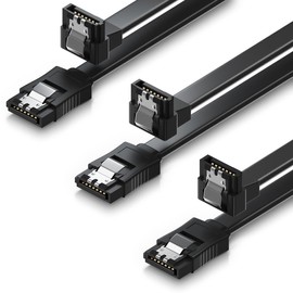 deleyCON 3 x 50 cm SATA III Cable S-ATA 3 Data Cable 6 GBit/s Connection Cable for HDD SSD - Metal Clip - 1x Straight 1x 90° L-Type Connector - Black