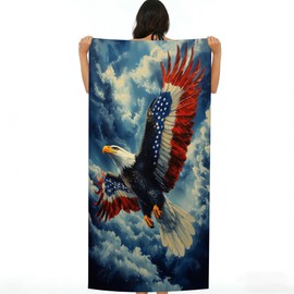 4th of July Bald Eagle Beach Towel Microfiber Beach Towel, Sand Resistant, Quick Drying, Lightweight and Absorbent, Large Size, Easy to Pack Perfect for Travel, Pool, Camping, Gym and More 30x60 Inch