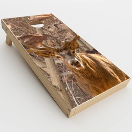 Skin Decals Vinyl Wrap for Cornhole Game Board Bag Toss (4 pcs.) Includes Dry Erase Marker and Scoreboard | Leaf Camo