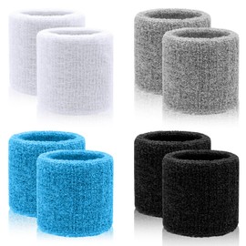 Wrist Bands for Sweat, Wristbands Sports for Men & Women, Moisture Wicking Breathable Athletic Cotton Terry Cloth Sweatband for Tennis, Basketball, Football, Running, Gym, Working Out （Set of 4 Pairs）
