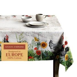 Maison d' Hermine 100% Cotton 54"x54" Easter Tablecloth Square Kitchen Dining Table Cloths Linen Farmhouse Tabletop Cover for Home, Wedding, Restaurant, Party, Spring/Summer - Basse Cour